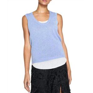Brochu Walker Layered Tank Top Linen Blend Sleeveless Blouse Blue